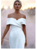 Off Shoulder White Satin Elegant Wedding Dress